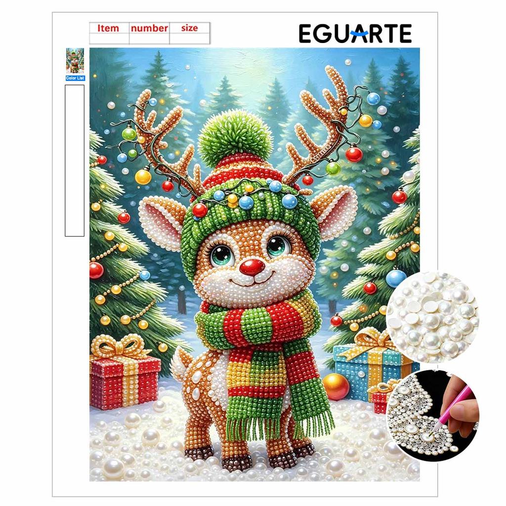 Christmas Reindeer Pearl Bead Painting Kit Cute Deer Winter Scene Frameless Canvas Art Relaxing Night Craft Home Decor Xmas Gift