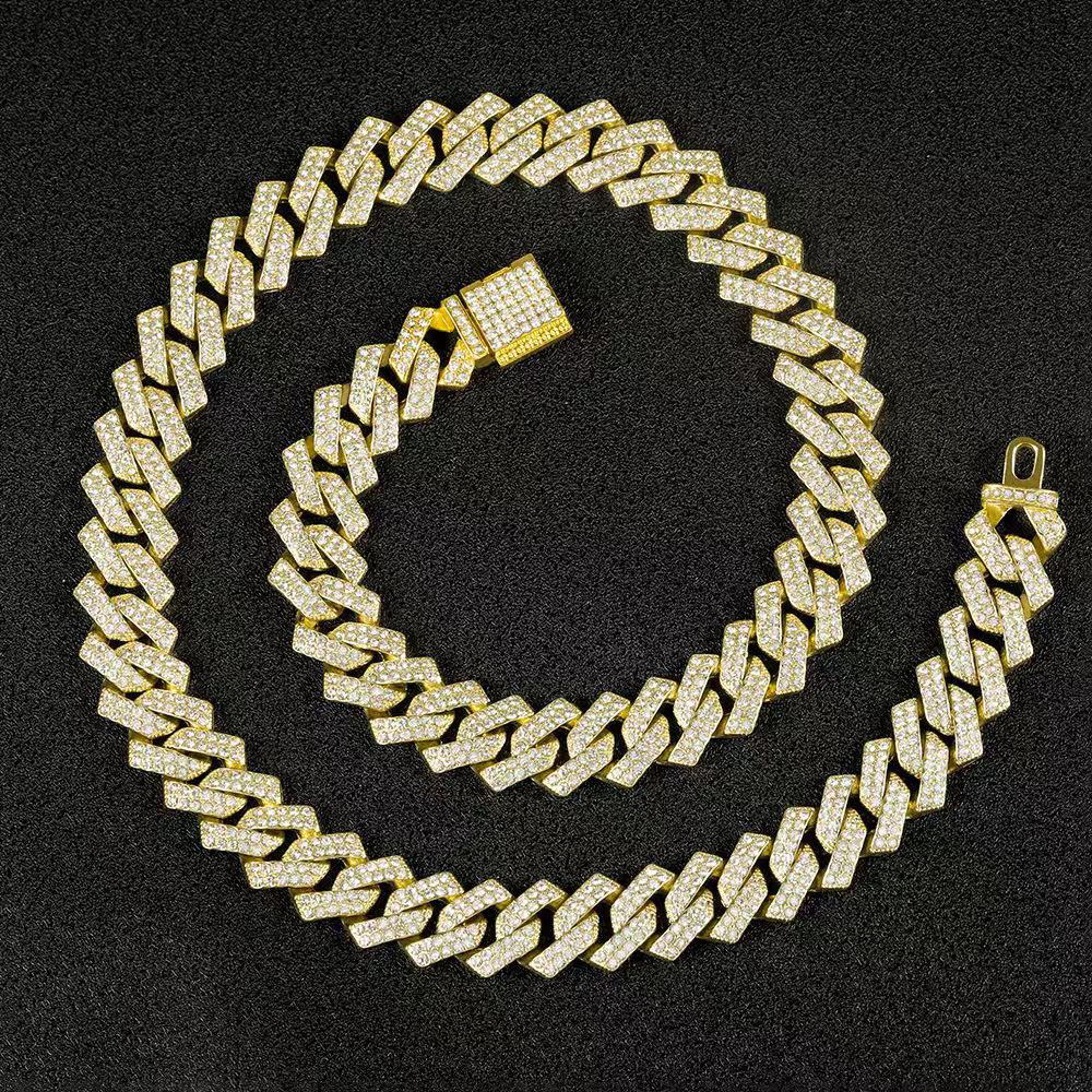 High-Quality Cuban Link 14MM Rhombus Half-Diamond Flip-Top Hip Hop Bracelet Necklace
