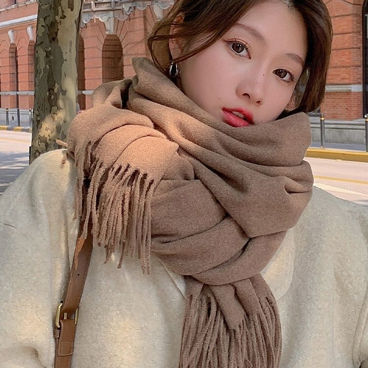 Herbst und Winter Neuer Damen-Kaschmirschal Einfarbiger Kaschmir-Imitat-Zugschal Dicker Kaschmir-Stickerei-Schal