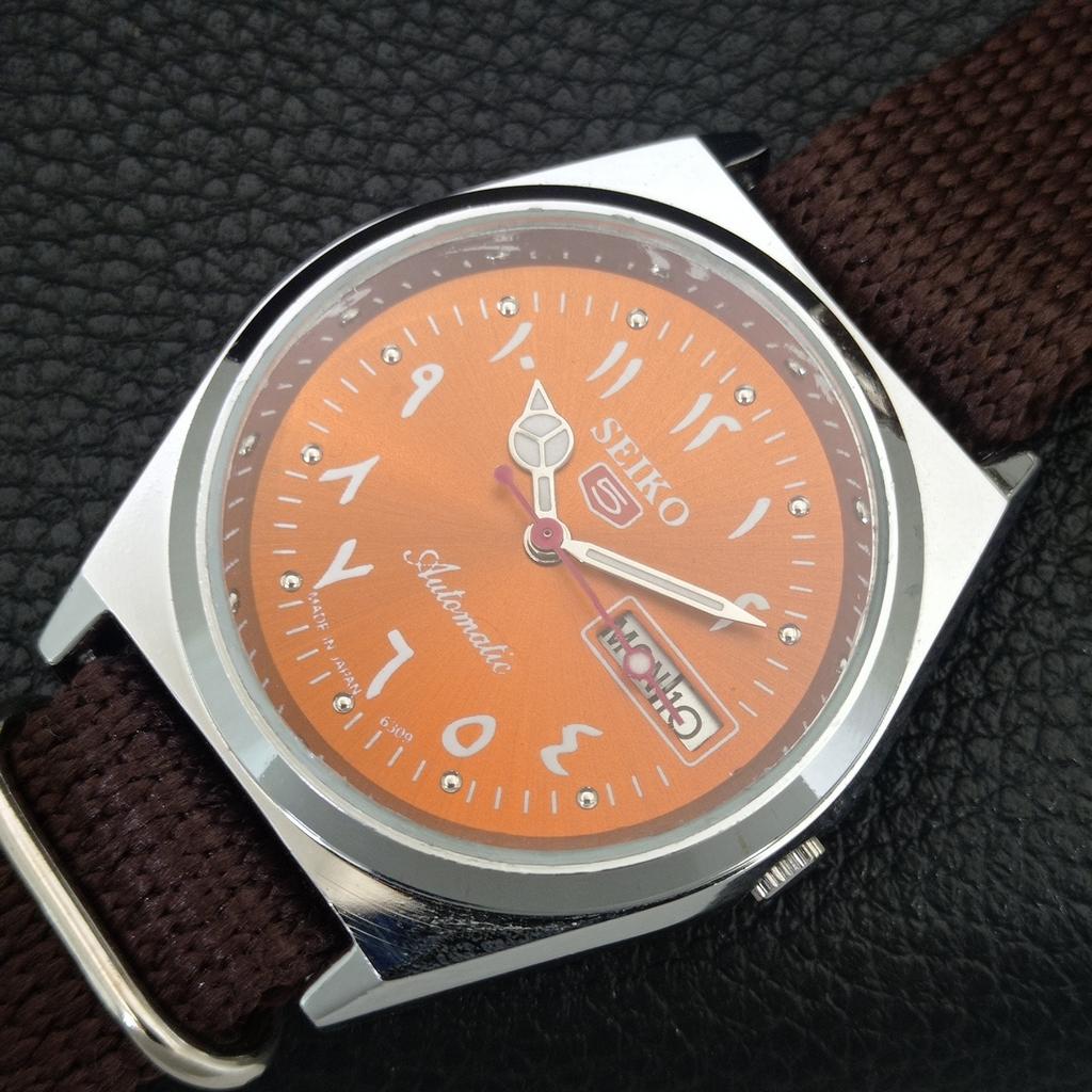 AUTOMATIC VINTAGE REFURBISHED SEIKO 5 6309A JAPAN MENS ORANGE WATCH a442623-1