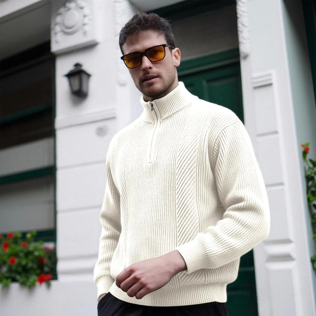 Men's Half Zip Sweatshirt with Stand Collar Knit Casual Pullover for Fall Winter