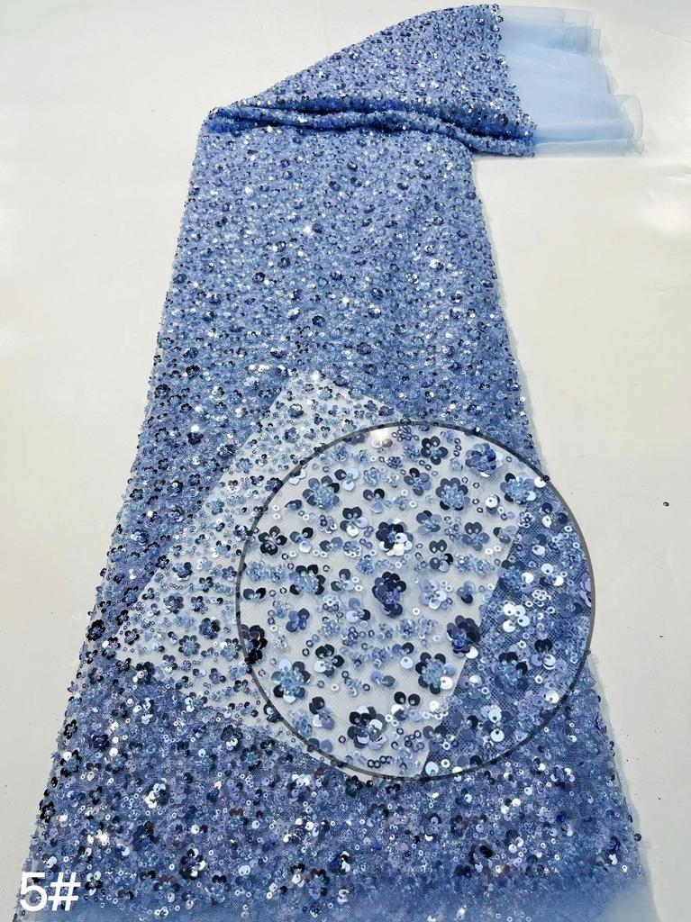 1/3/5Yard Small Plum Blossom Sequined Embroidery Fabric African Beaded Lace Fabric for Sewing Nigerian Wedding Party Lace Fabric