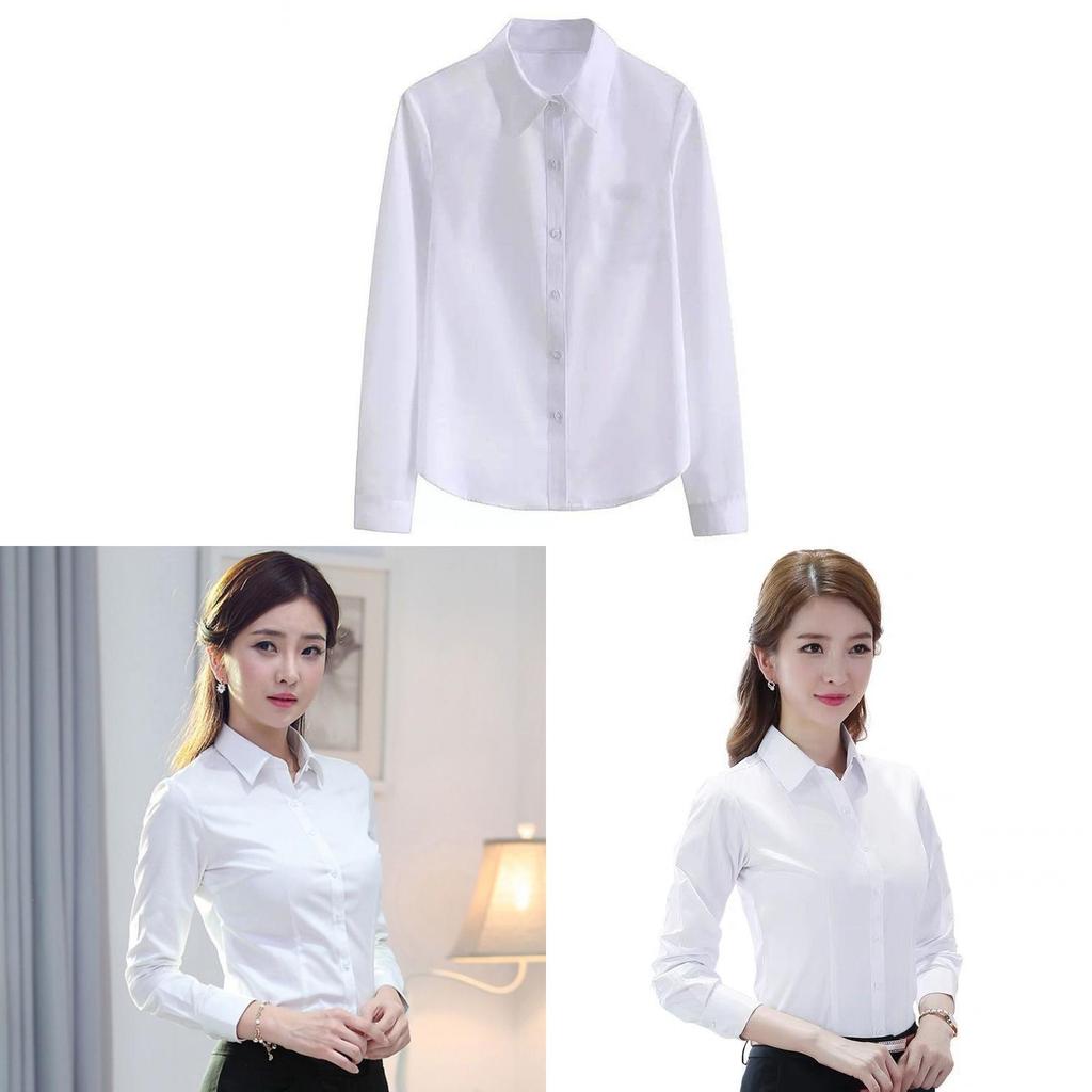 Womens Long Sleeve Business Shirt With Spliced Polyester For Office Work And Formal Wear