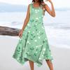 Dámská móda pro volný čas, kulatý výstřih, květinový potisk s nepravidelným lemem Midi šaty