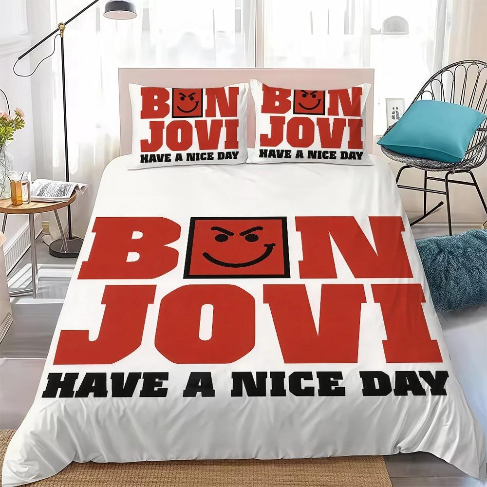 Superbe Housse de couette Taies d'oreiller Ensemble de literie B-Bon J-Jovi, pour étudiants Fille Garçon Adulte Décoration de Chambre Cadeau, Cadeau d'anniversaire 100x135cm (2pcs)