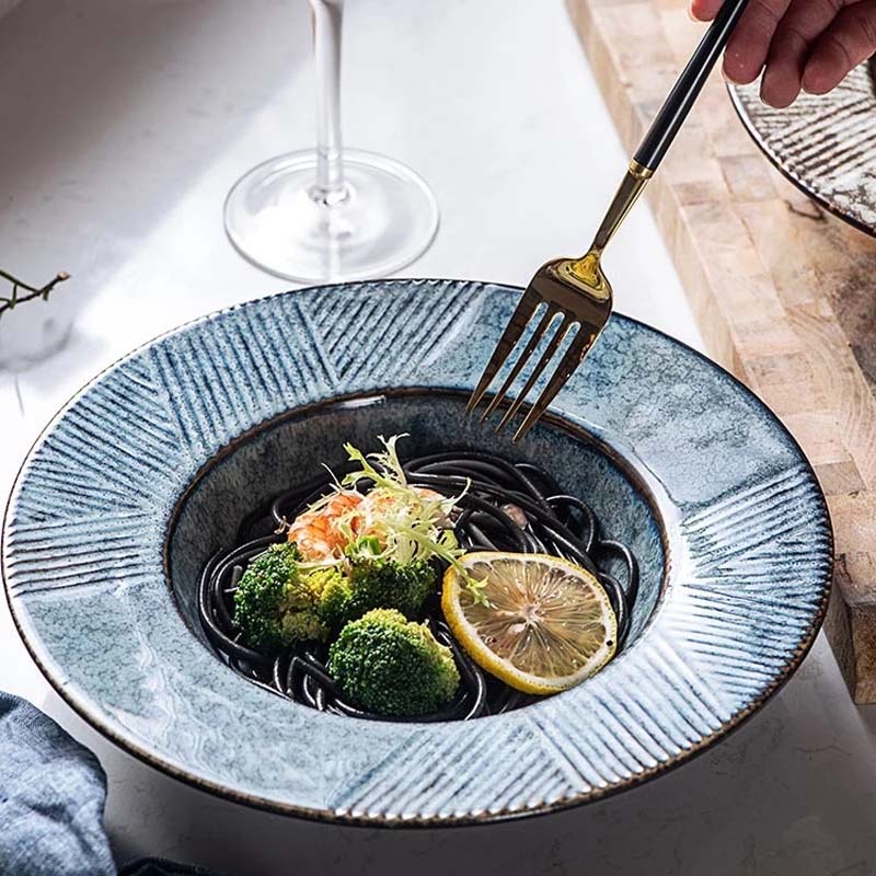 Creative Straw Hat Plate Ceramic Round Deep Plate Soup Plate Japanese Hotel Dinner Plate Dinner Plate Home Pasta Kawaii Bowl