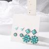 Vintage Bohemian Turquoise Floral Geometric Round Earrings 4 Pair Set