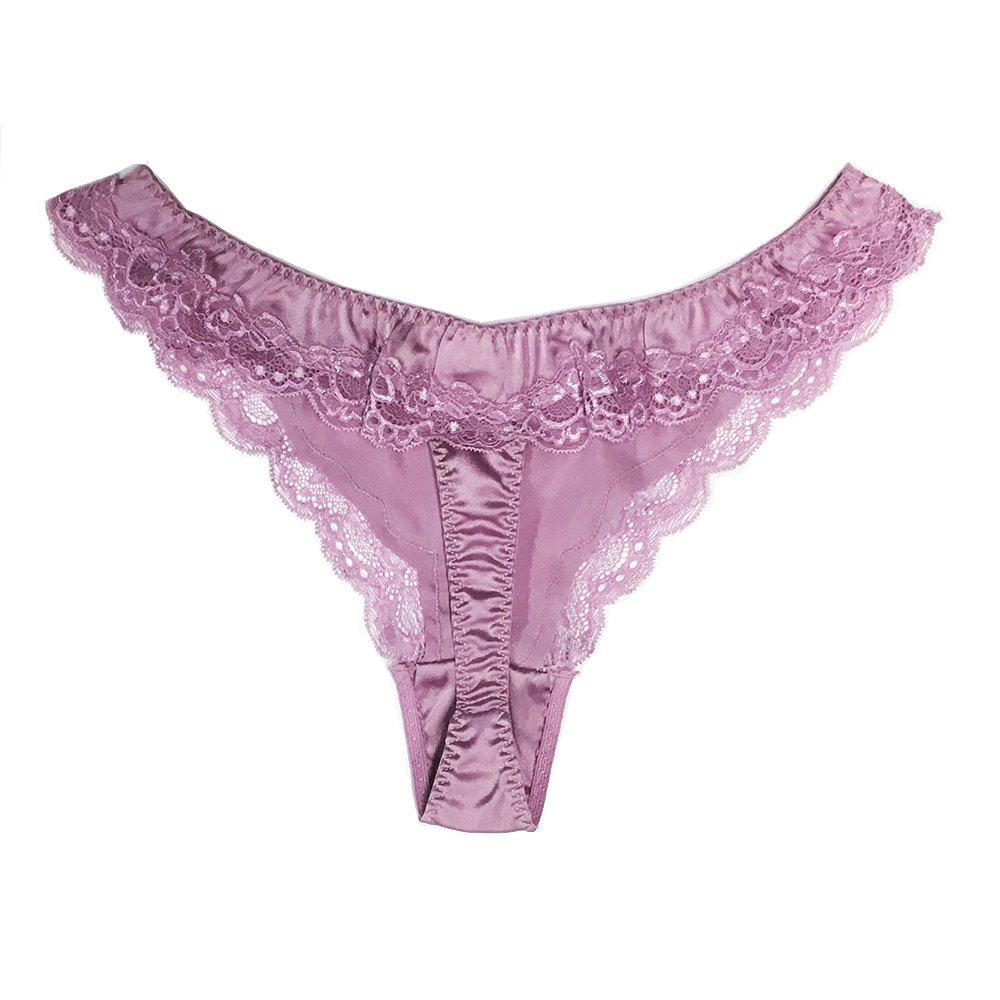 SilRiver Luxury Silk Satin Sexy Lace Panties XL Equivalent To Japanese Size Women's Lingerie, Panties, T-Back (Light Purple, - 2XL)