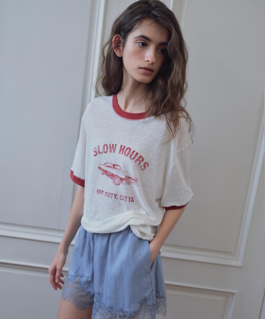 CITTA Linen Blend Graphic Loose Fit Ringer T-Shirt_Ctt3027(Ivory)