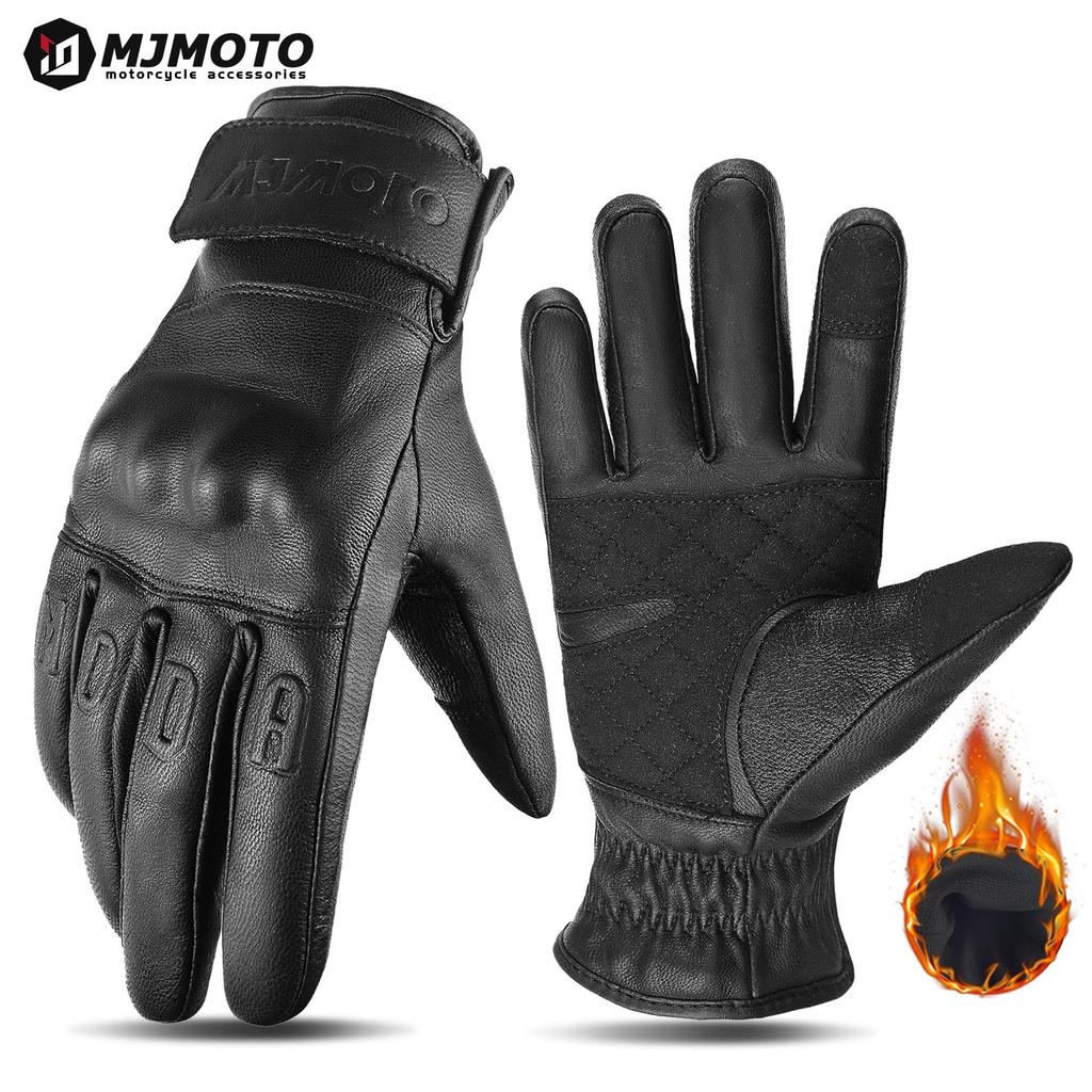 Winter motorcycle fleece thickened warm touch screen gloves locomotive riding anti-drop windproof leather gloves