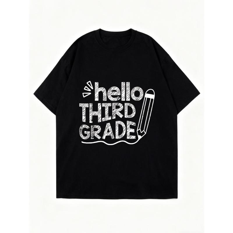 Oversized T Shirt Black Hello Third Grade Chalkboard Style Print School Theme Casual Wear for Women and Girls