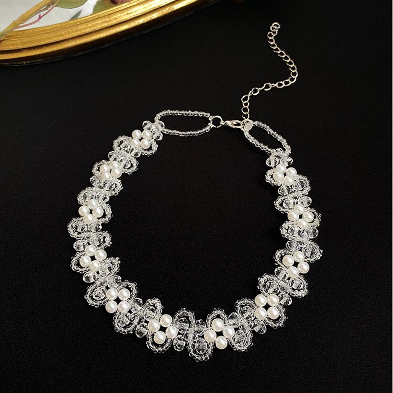Vintage lace pearl French necklace Korean temperament crystal necklace Internet celebrity choker fairy collarbone chain