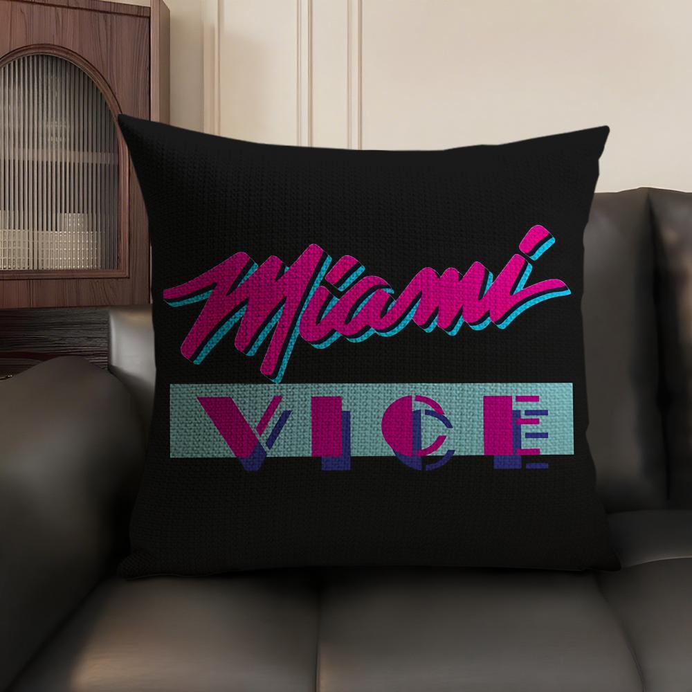 M-Miami Vice Movie Cool Cushion Cover Natural Linen Organic Fabric Double-Sided Printing Sofa Home Decor Gift Pillow Case
