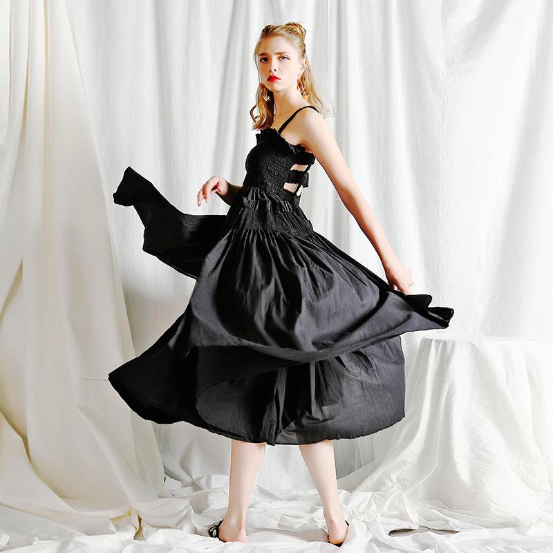 French Retro White Spaghetti Strap Backless Ruffled Slimming Maxi Dress