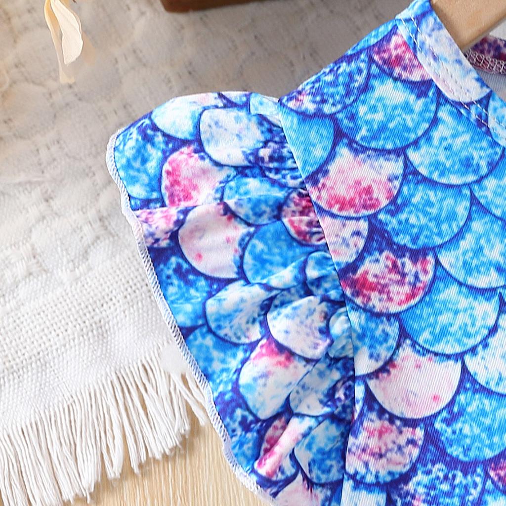 Dress For Kids 1-8 Years Old Girls Birthday Fashion Ruffled Sleeve Mermaid Print Cute Princess Dresses