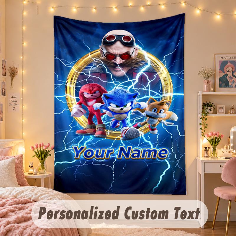 Custom Personalized Tapestry,Sonic Print Custom Name Text Wall Art Hanging for Bedroom