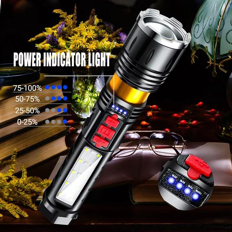 Multi-Functional LED Flashlight Strong Light Tactical Zoom Torch Built-in Battery USB Rechargeable Outdoor Emergency Lantern