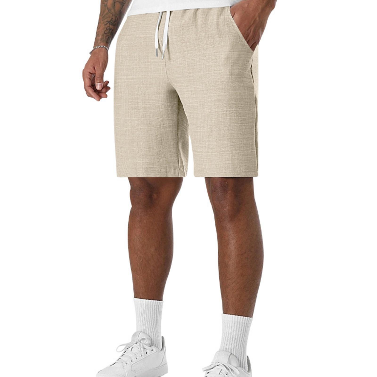 Men s Five Inch Inseam Linen Look Casual Sport Loose Fit Hawaiian Vacation Beach Shorts with Drawstring Waist L армия зеленый