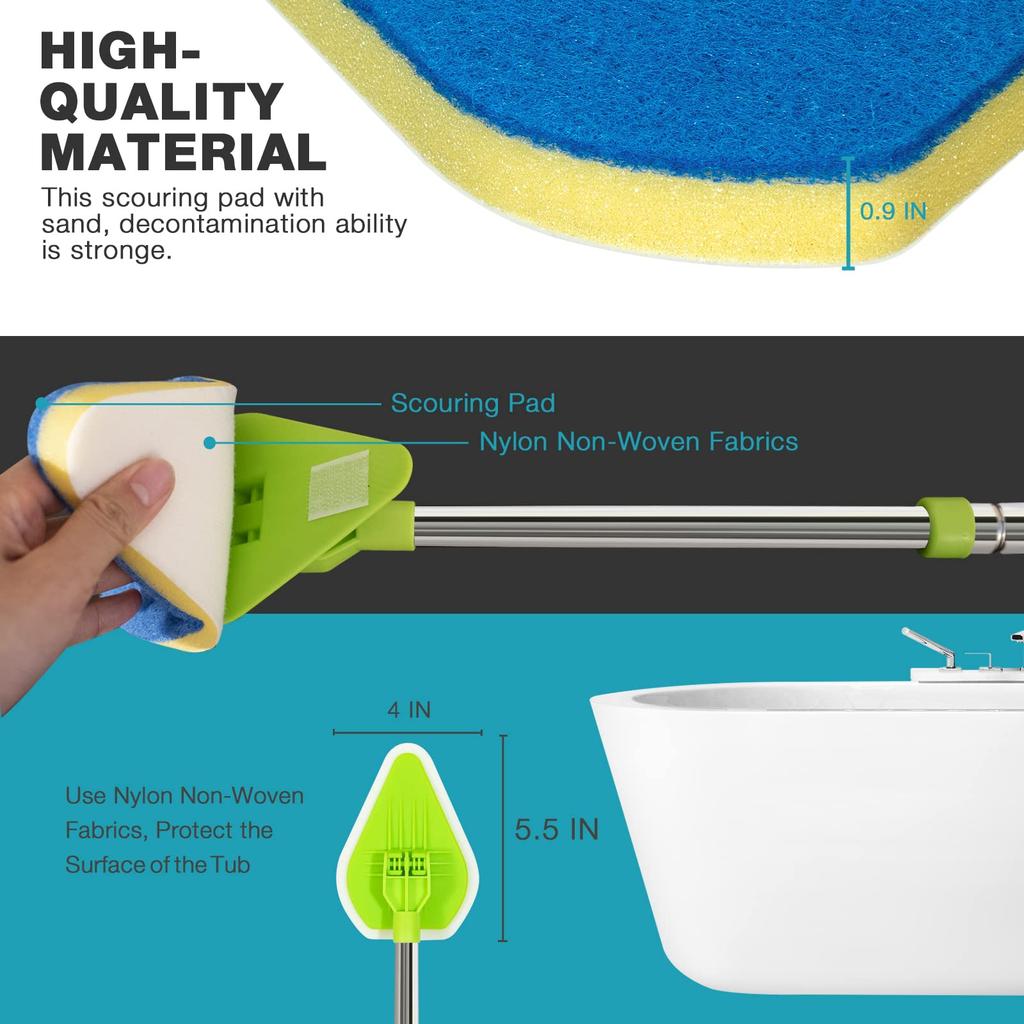 2 in 1 Scrub Cleaning 1/2/3pcs Sponge Brush with Long Handle Bristles Bathroom Toilet Kitchen Tile Wall Lightweigh Detachable