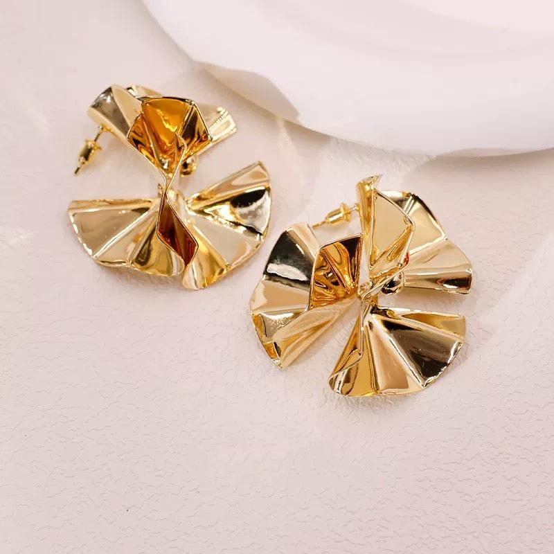 Retro Pleated Metal Butterfly Stud Earrings for Women - Unique, Cool, and Simple European-American Style.