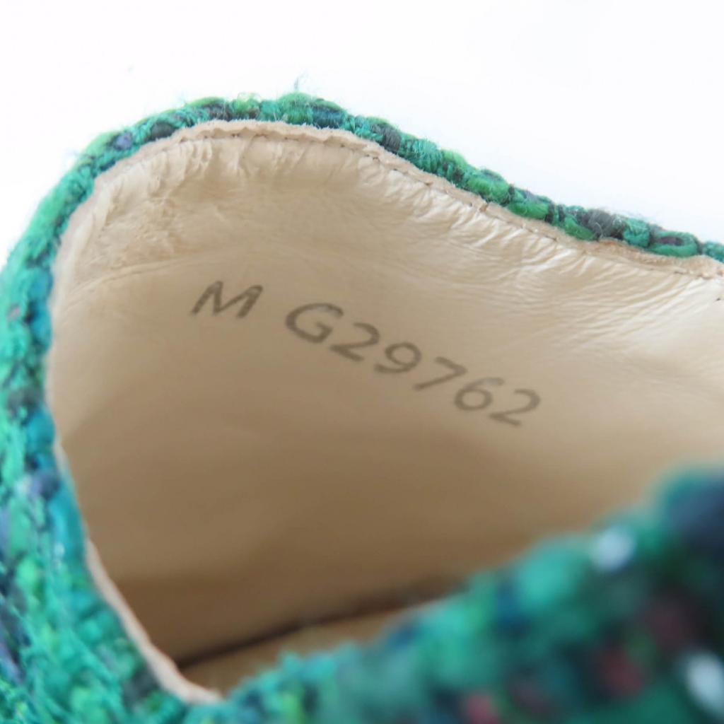 Excellent CHANEL Shoes COCO Mark Fabric Espadrilles Tweed Green Women 35 G29762 Used