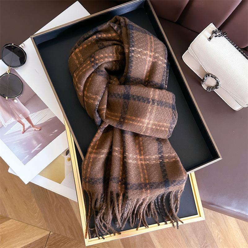 Unisex Korean Plaid Thick Winter Scarf with Tassels - Imitation Cashmere Shawl