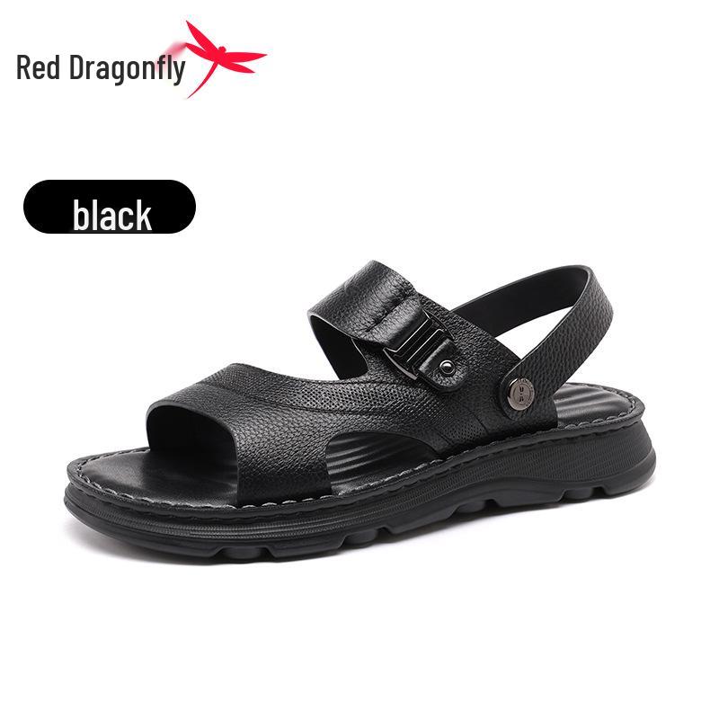 Red Dragonfly Thick-Soled Men s Genuine Leather Non-Slip Summer Sandals 40