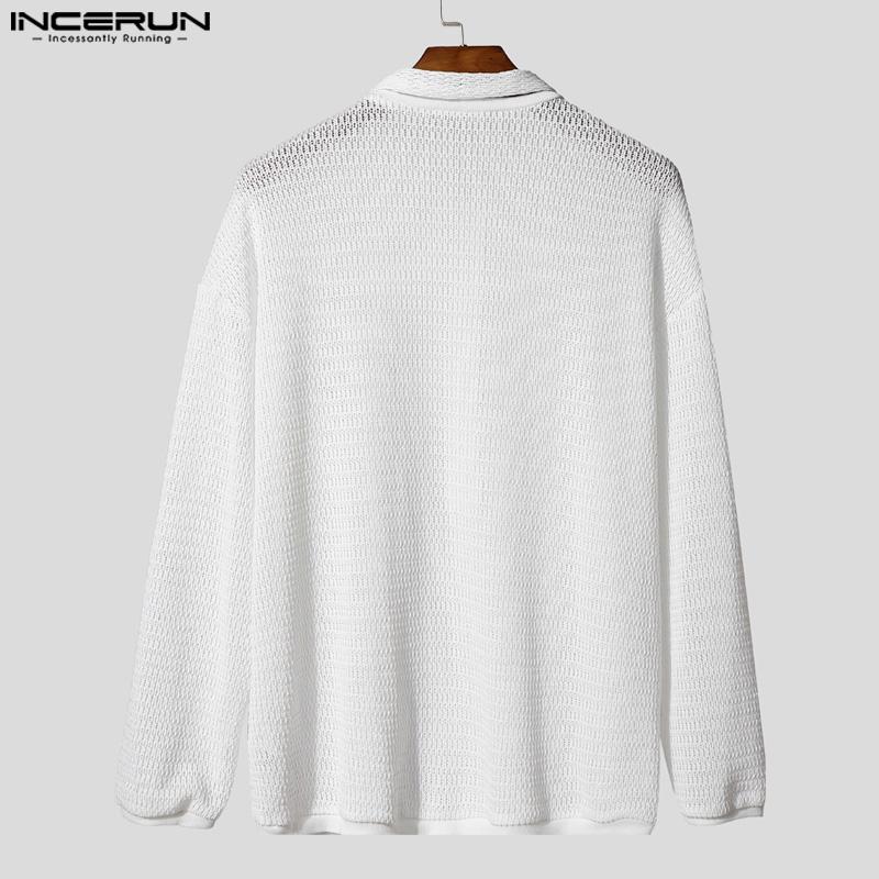 INCERUN Nadměrné Pánské Zavazovací Dlouhý Rukáv Zapínání na Knoflíky Síťované Průhledné Vykrojené Trička Topy