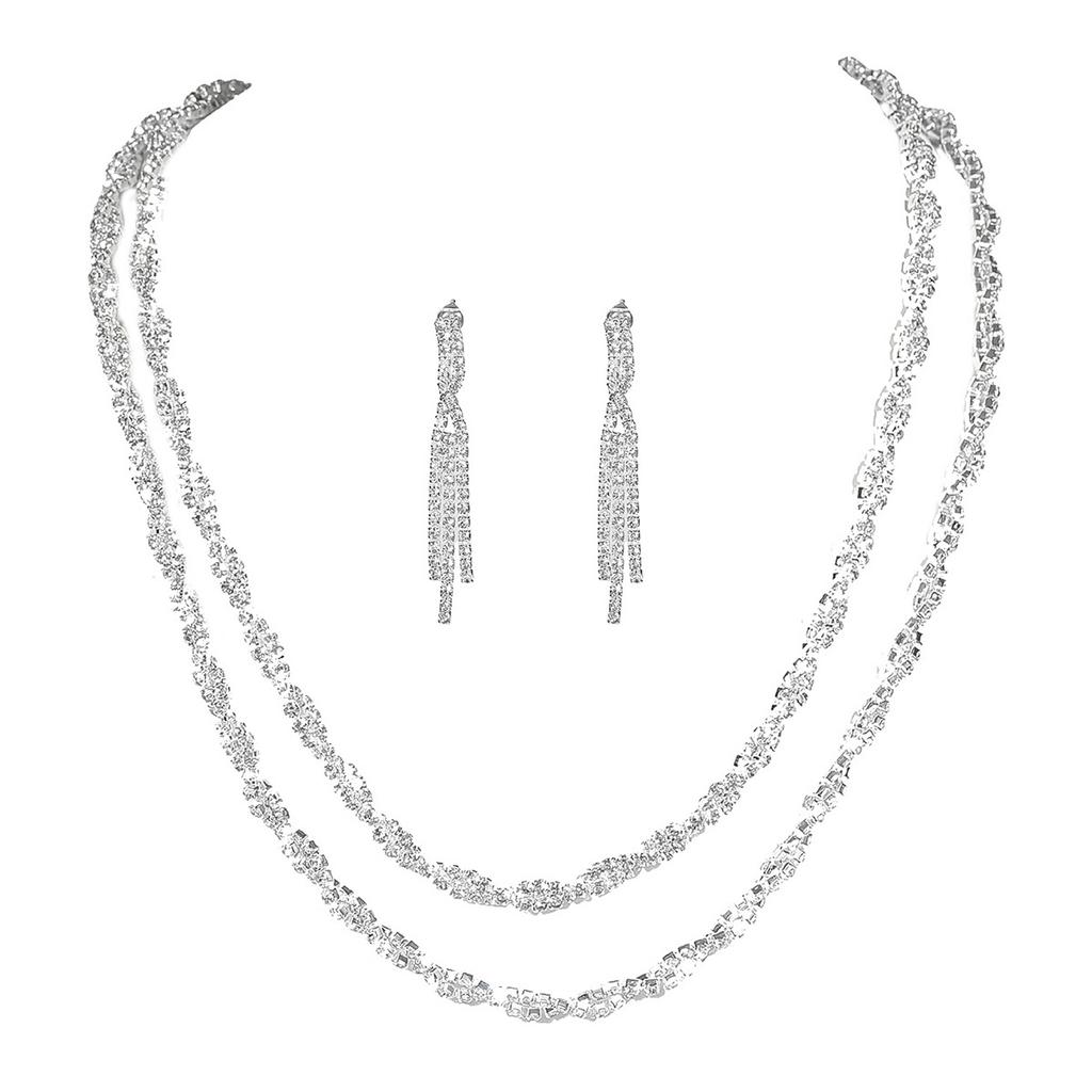High-end Luxury Full Diamond Necklace Earrings Set Temperament Necklace Earrings Two-piece Set