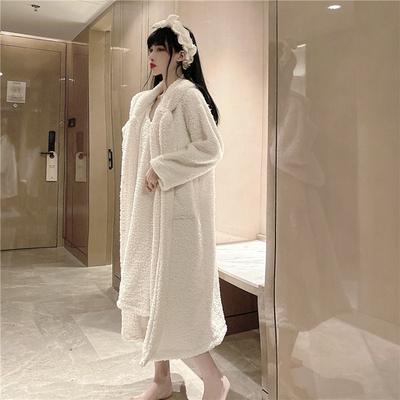 Autumn and Winter Korean Women's Pure Desire Pajamas Women Coral Velvet Thickened Suspender Skirt Long Nightgown Home Clothes Set
