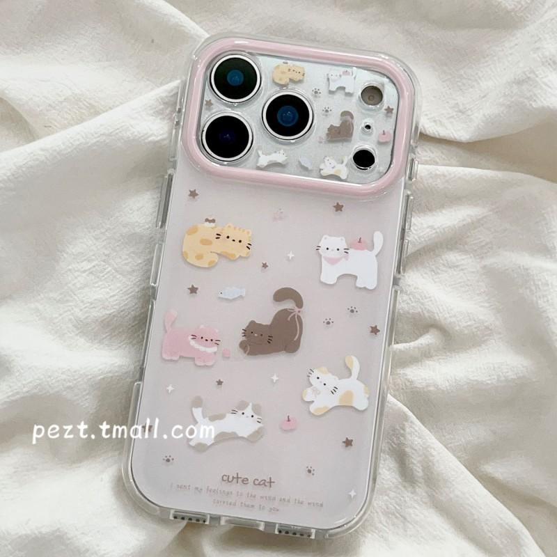 Cute Cartoon Cat Phone Case With Wrist Strap IPhone 17 Pro Max 16 15 14 13 12 Full Coverage Shockproof Silicone Cover
