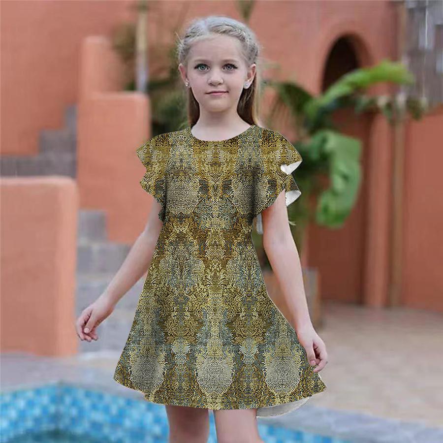 

Синие платья с принтом зыбучих песков для девочек. Детское праздничное платье для девочек. Свободный крой. Свободная юбка с короткими рукавами для девочек старше четырех лет. 170 жёлтый