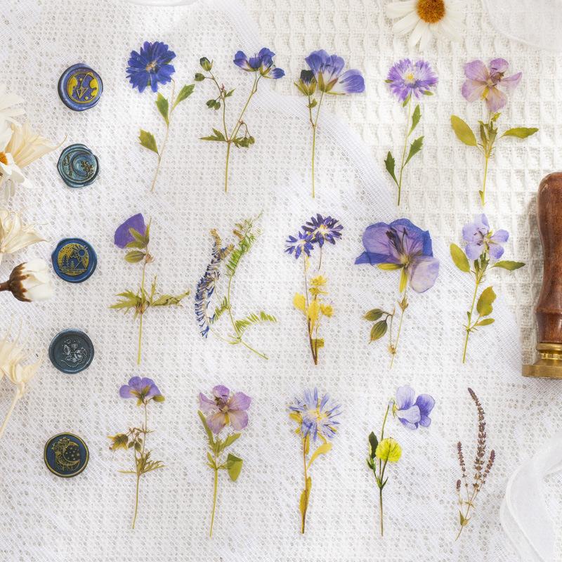 PET Wax Seal Sticker Pack - 40pcs Dried Flower Decals for Journal & Scrapbooking