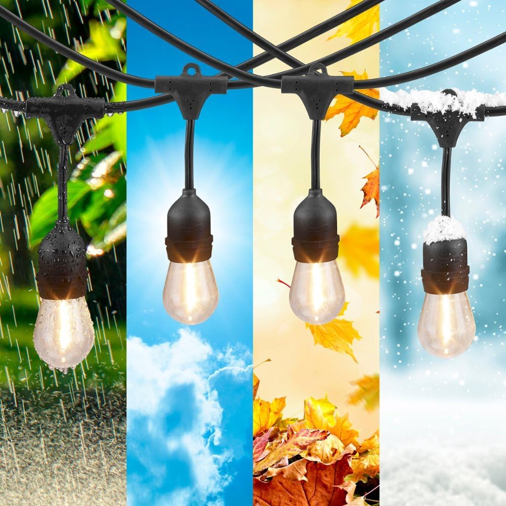 Akirari String Lights Extension Cord 10m with 15 Sockets and 16 LED Bulbs, Outdoor Rainproof, E26 Bulb, Connectable, Illumination Lights (10M with 16