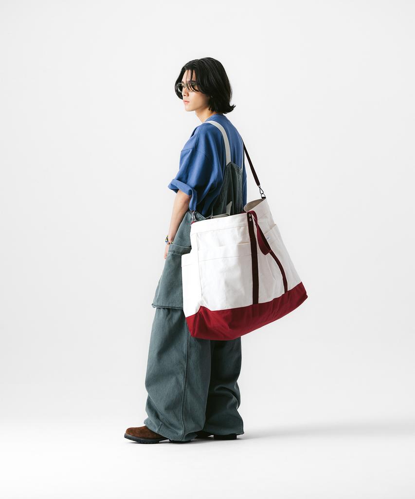 Anglan Around Canvas Big Tote Bag - Burgundy