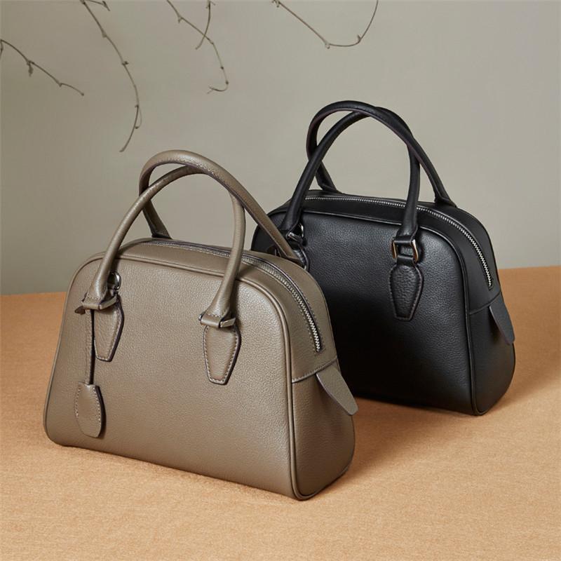 Genuine Leather Boston Tote Handbags For Women  Trend Design Bowling Pillow Ladies Shoulder Crossbody Bags