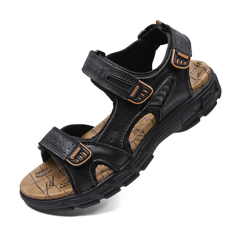 New Genuine Leather Men's Sandals Summer Outdoor Non-slip Hiking Trekking Shoes for Men Beach Slippers Casual Sneakers