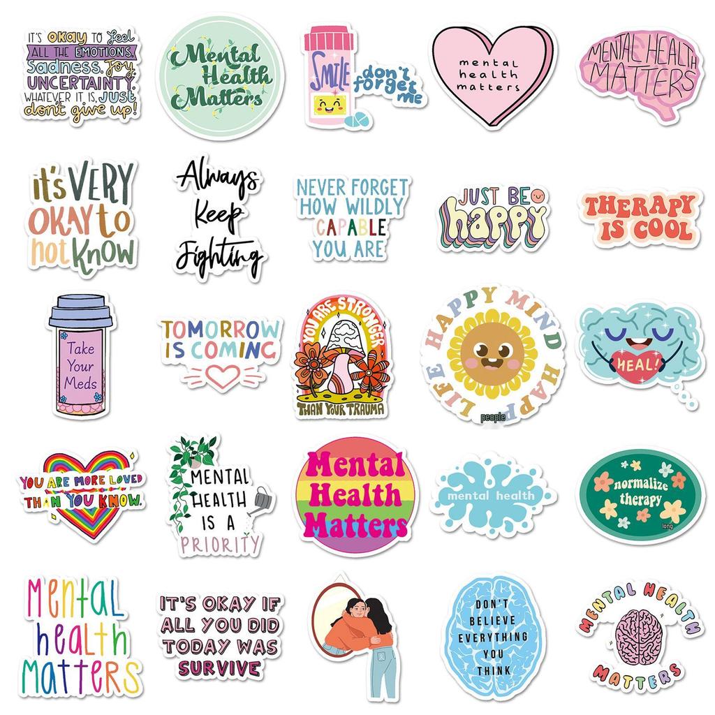 50 Sheets: Inspirational Mental Health Planner & Phone Stickers - Creative, Waterproof, Motivational Words & Doodles