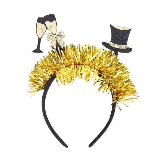 2026 New Year Headband with Number Logo Black Golden Sequin Design Streamer Decorated Hair Hoop Team Unity Prop