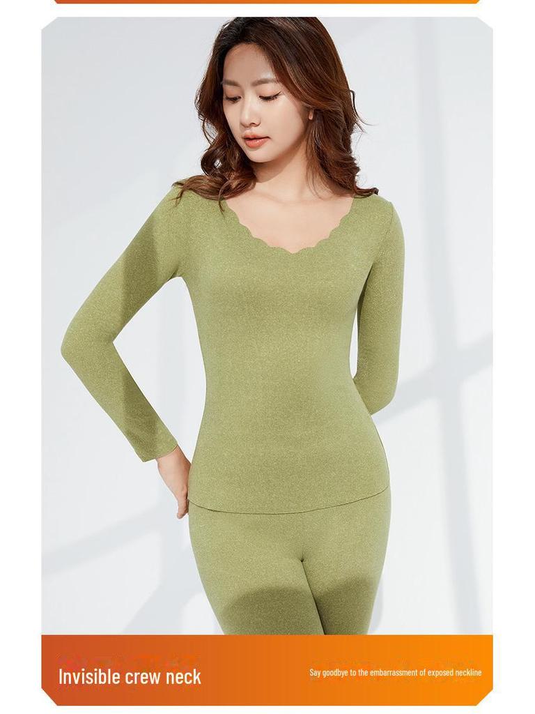 Women's Double-Sided Velvet Thermal Underwear Set - Self-Heating, Seamless Long-Sleeve Top & Pants for Autumn/Winter