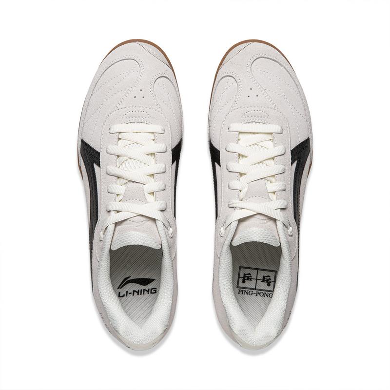 Li Ning Abrasion Resistant Breathable Casual Scenario Low top Table Tennis Shoes Unisex Ivory Black AZGV311-1