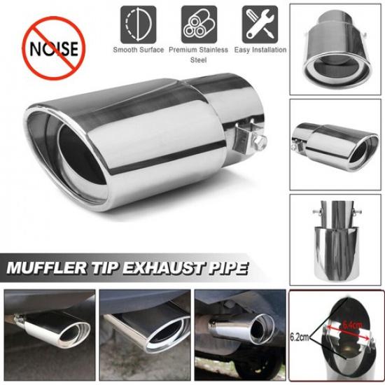 Round Exhaust Pipe Tail Muffler Auto Car Chrome Tip Accessories Stainless Steel