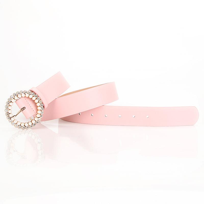 Ladies Pu Leather Pearl Belt With Alloy Buckle For Elegant Dress Outfit