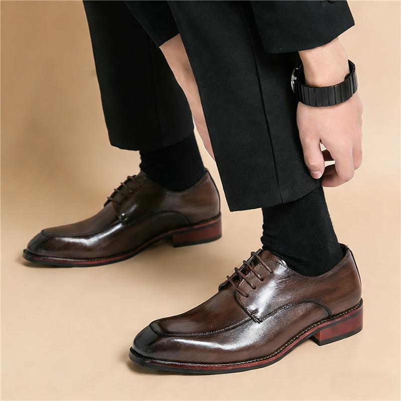 Luxury New Designer Men Pointed Brown Black Derby Shoes BrandTrend Wedding Homecoming Business Office Dress Flats Footwear