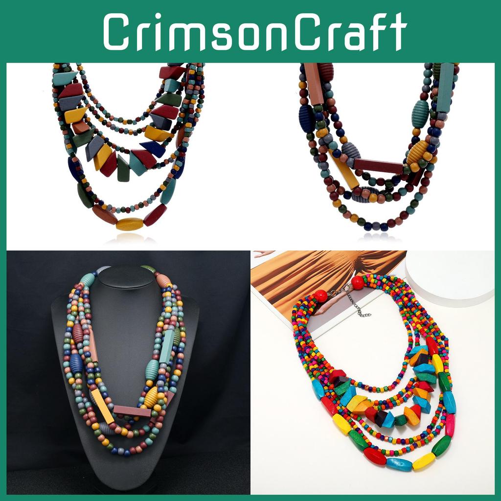 Multilayer Geometric Wooden Necklace For Women Ethnic Boho Festival Jewelry