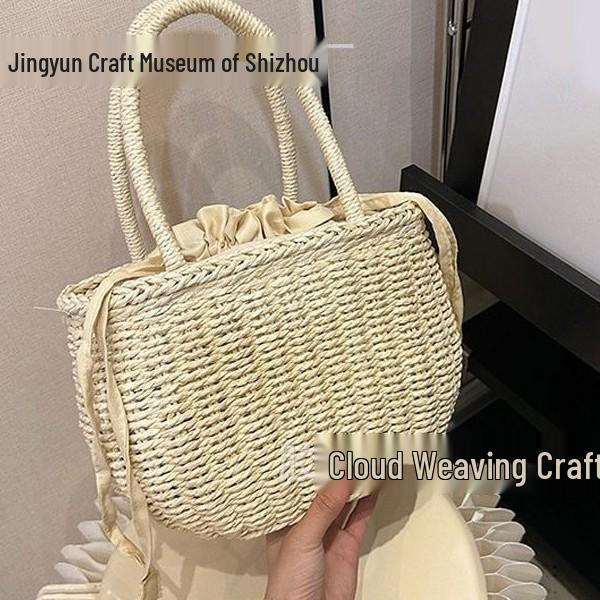 

Handmade Straw Drawstring Shoulder & Crossbody Beach Bag бежевый