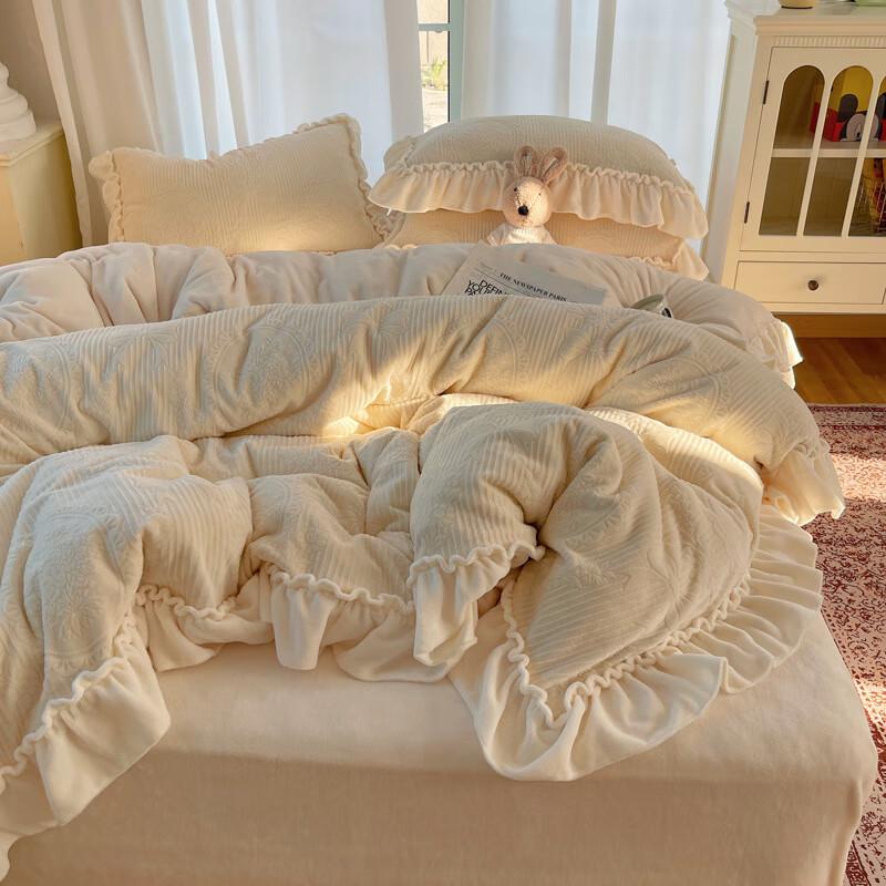 OEING Princess Bow Warm Thickened Four-Piece Bedding Set 1.5m Bed (200x230cm Quilt)