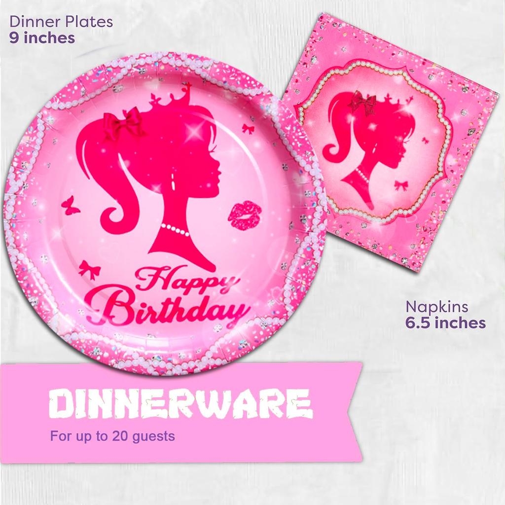 161CT Pink Babe Girl Happy Birthday Party Supplies Hot Pink Girl Party Decorations Tableware for 20 Guests for Baby Shower