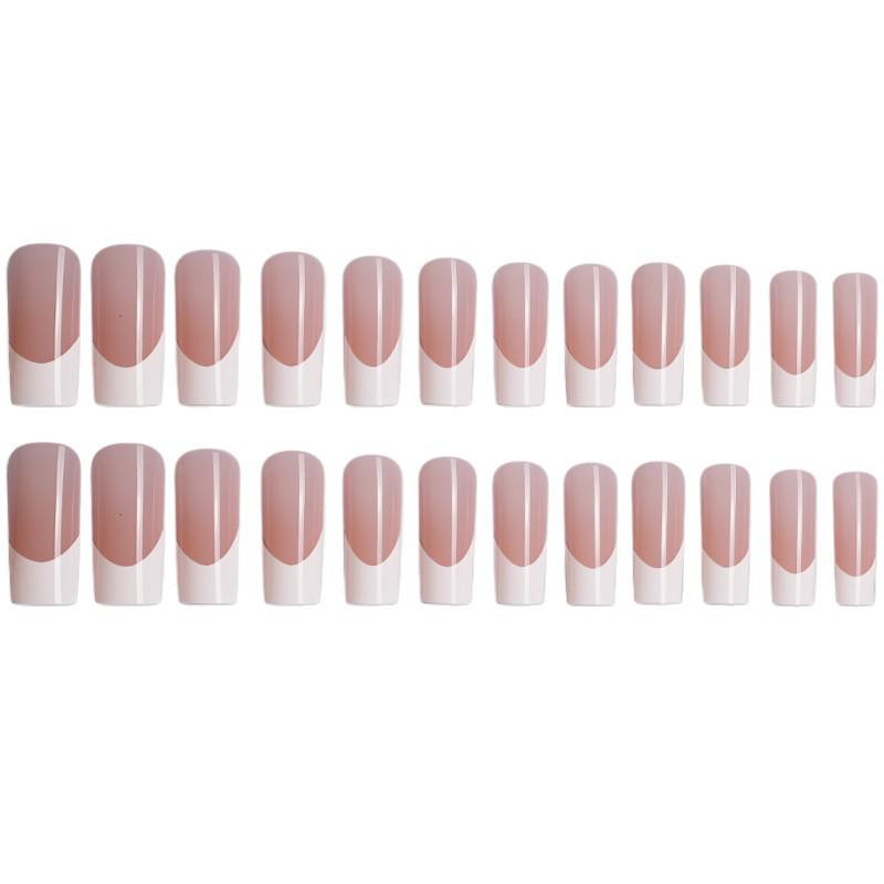Elegant European French Long Nude Pink & White Summer Wearable Nails