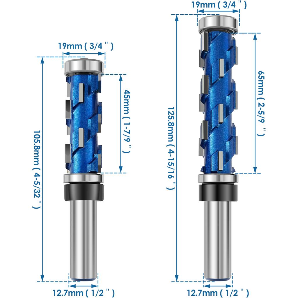 Flush Trim Router Bit Set 1/2inch Shank Professional Bearing Spiral Trimming Tool Carbide Flush Trimming Bit 3/4inch Diameter